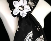Danielle - Black and White Glitter Butterfly Print Scarf and Hair Clip set for Children