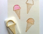 ice cream rubber stamp. hand carved rubber stamp. hand carved stamp. summer holiday stamp. no1.