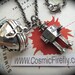 Steampunk Necklace Tin Man Robot Charm & Puffed Heart Locket Robot Necklace Antiqued Silver Plated Costume Fashion Jewelry