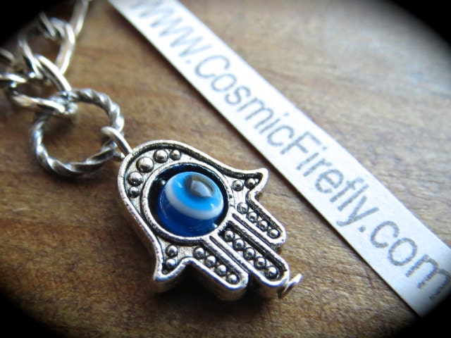Tiny Hamsa Bracelet Evil Eye Charm Bracelet Hamsa Hand Bracelet Handcrafted Assemblage Jewelry Silver Bracelet