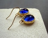 Blue Earrings - Gold Ocean Blue Glass Earrings - Nautical Earrings - Summer Jewelry