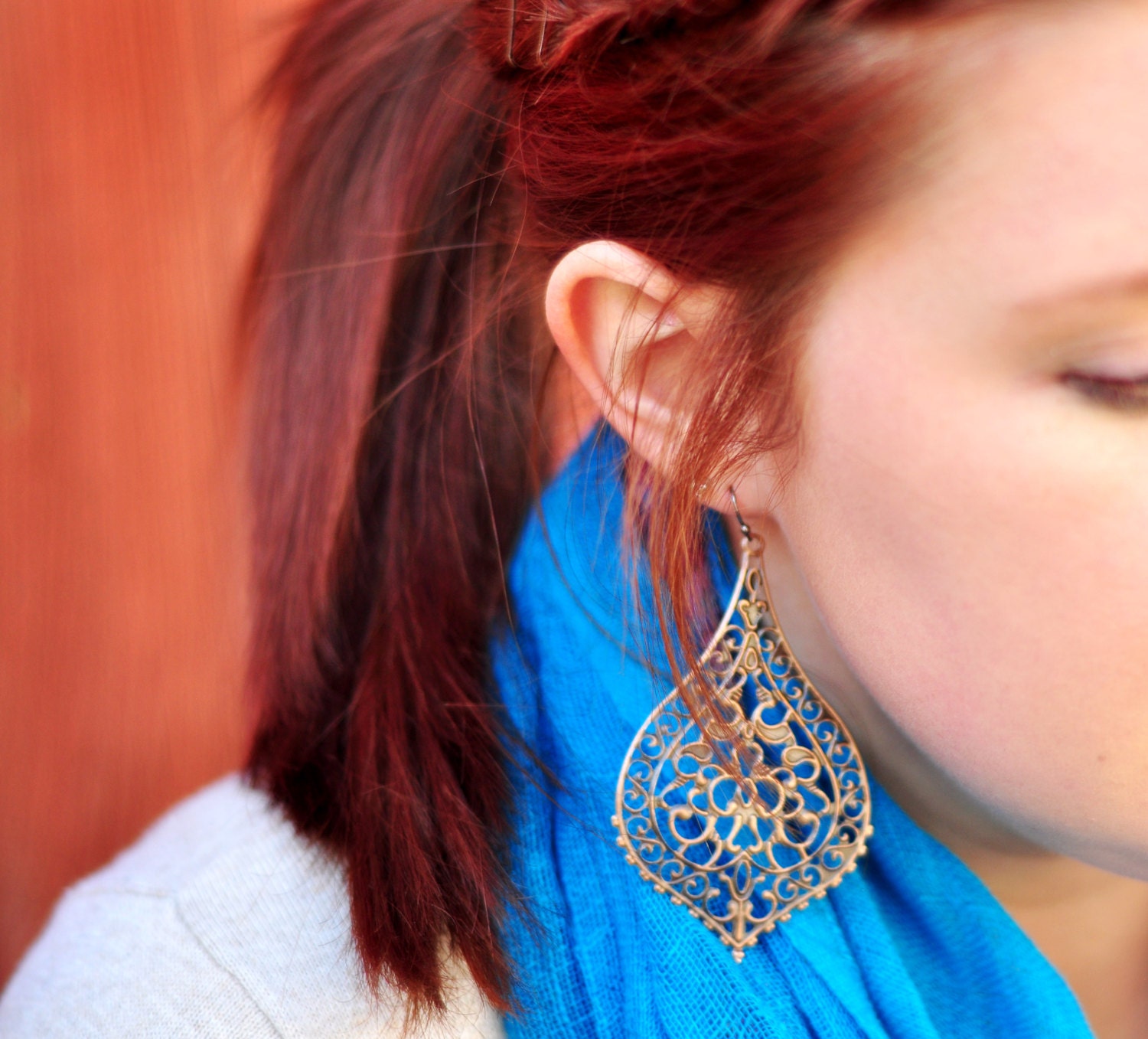 Boho Chic Copper Teardrop Earrings - Bohemian Shield Earrings