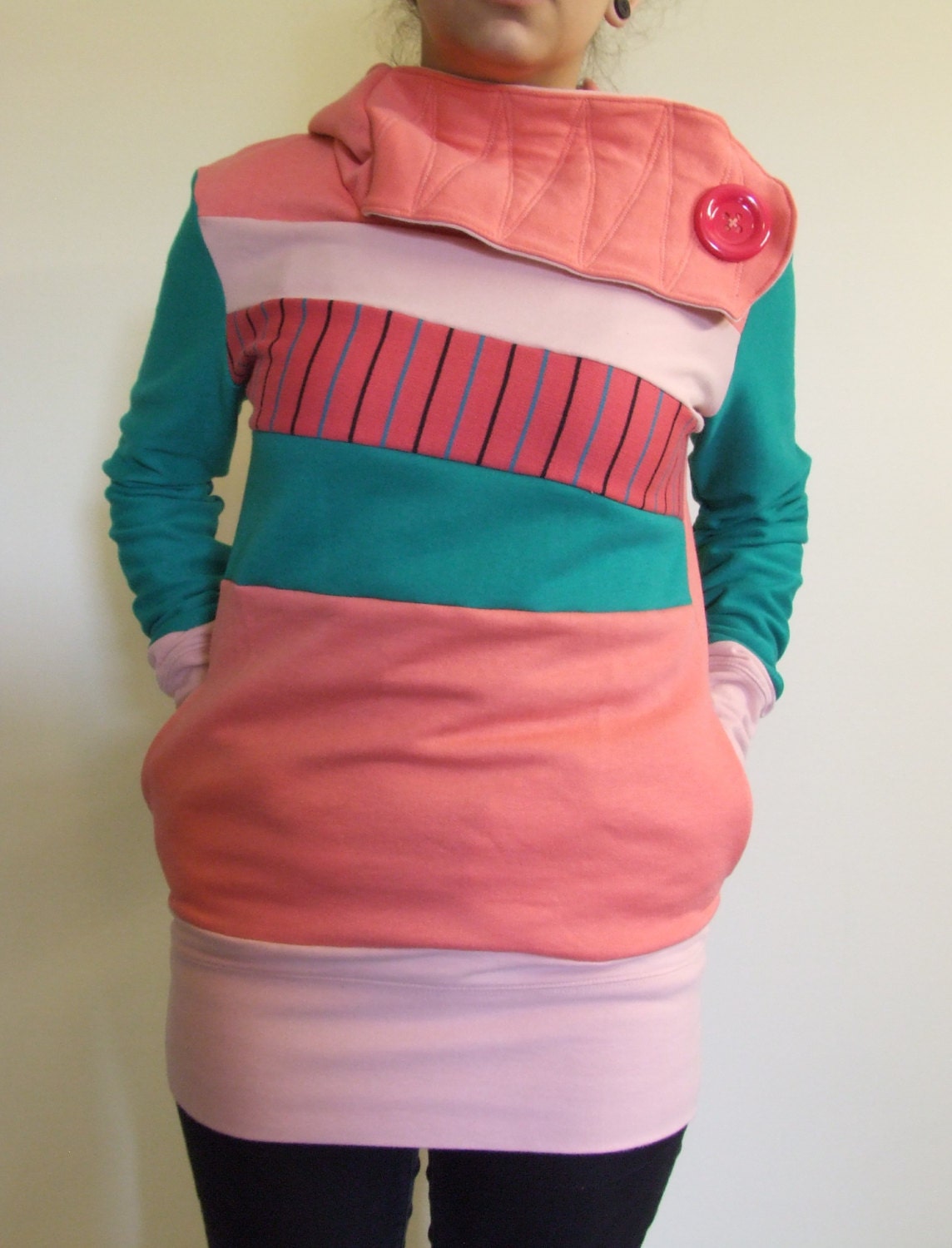 TWISTED WATERMELON  - Hoodie Sweatshirt Sweater - Recycled Upcycled - One of a Kind Women - Small/Medium
