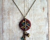 Couture Bohemian Rhinestone Peace Sign Necklace Lucky 16"