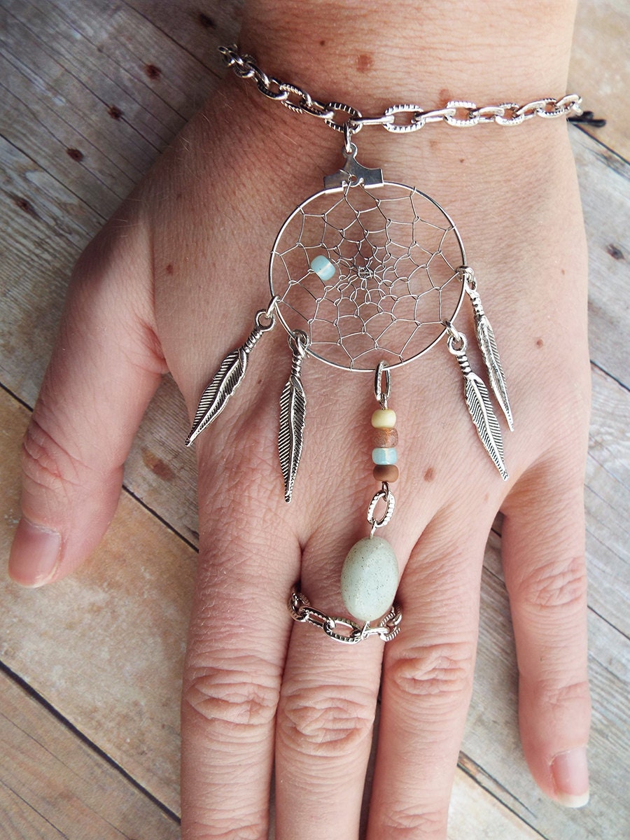 Bohemian Dreamcatcher Slave Bracelet Boho Hippie Stone Tribal Gypsy Silver Turquoise Twilight Dream Catcher Native American Inspired