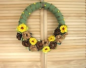 Fabric flower wreath, floral fabric wreath, handmade rustic home decor, large shabby chic flower wreath (17 inches) - SUMMER DAISY MEADOW