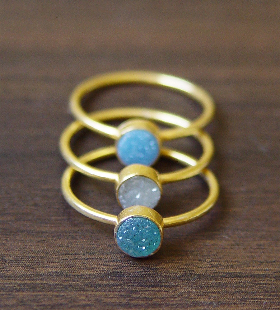 Teal druzy Ring in 14k Gold