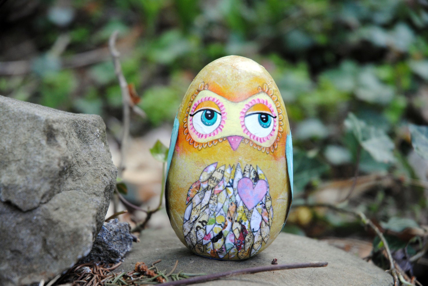 Mixed Media Owl Egg by artist A.Blake Paintingbliss