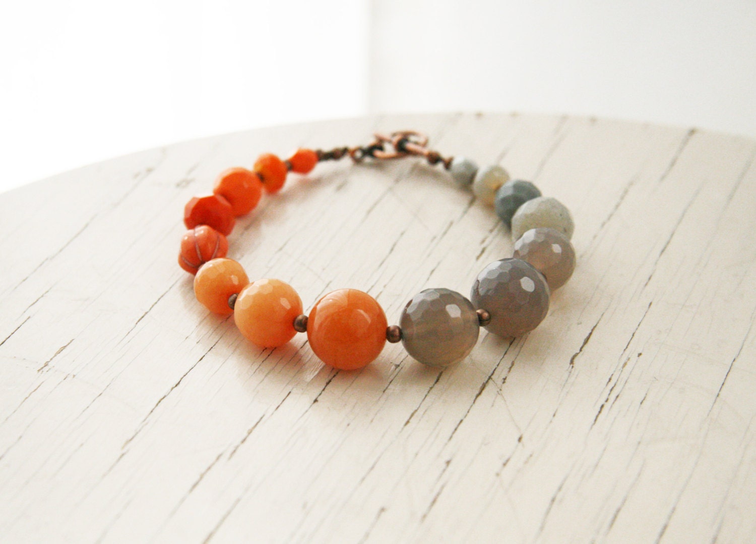 Coral and Gray Beaded Bracelet Europeanstreetteam