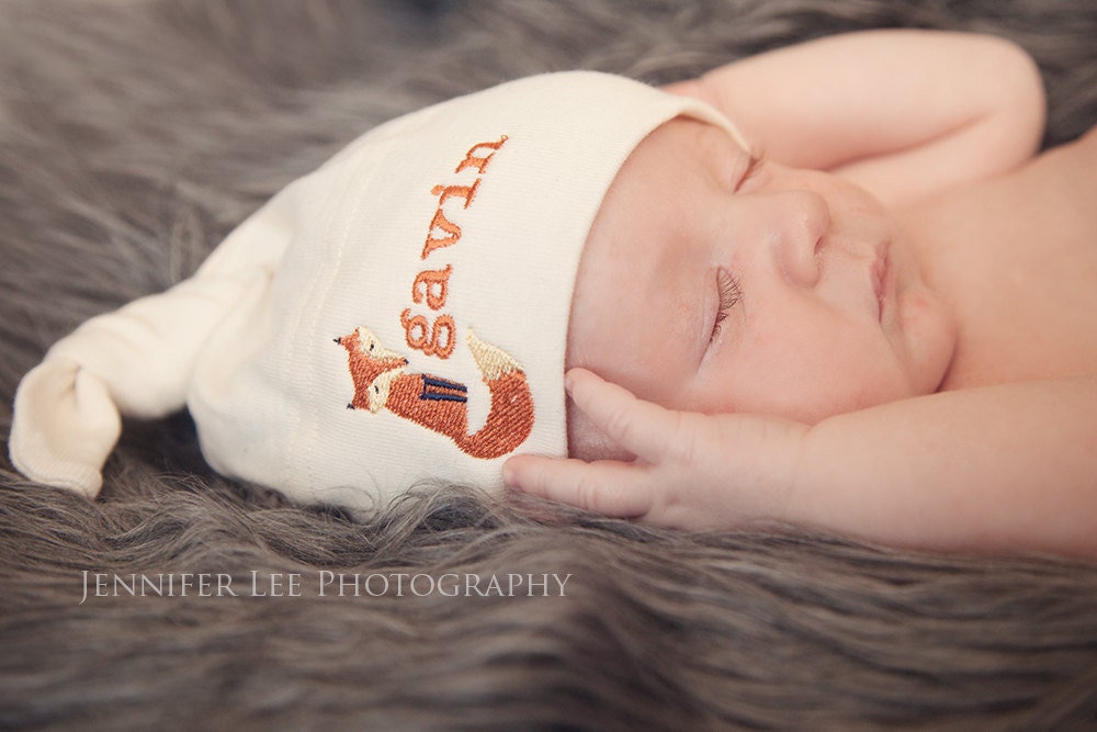 Organic Cotton Baby Knot Hat - Personalized Fox Design