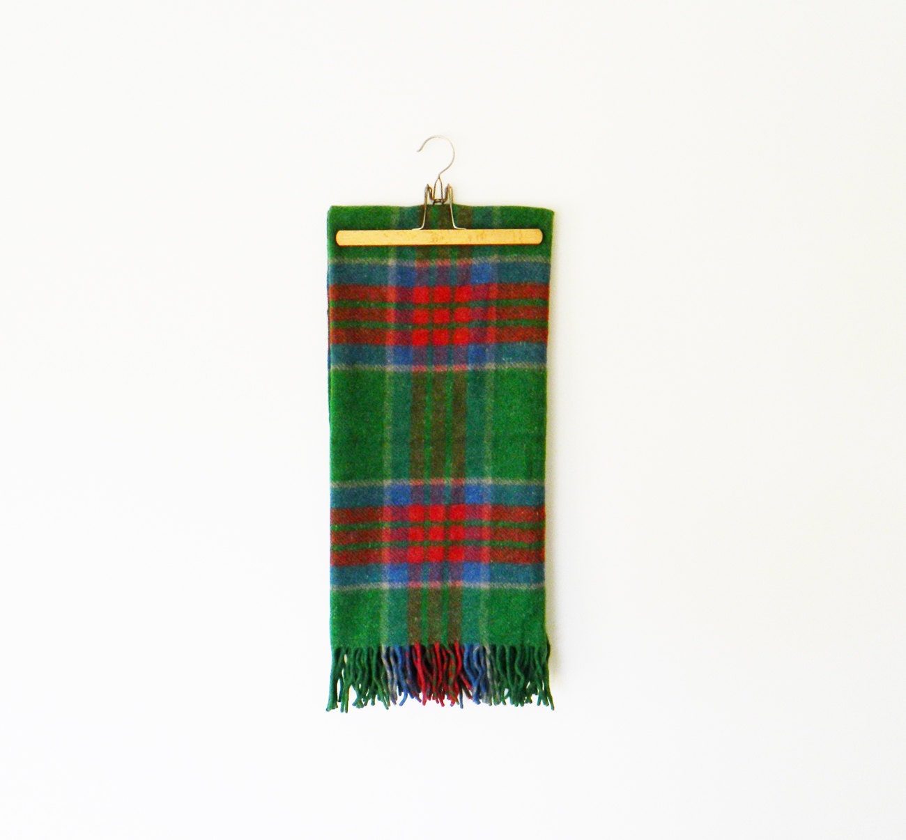 1950s Wool Plaid Camp Blanket/Forest Green Plaid/Vintage Camp Blanket