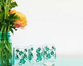 Vintage Cordial Glasses/Green Ivy Leaf Juice Glasses/Vintage Glassware