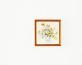 Sweet Floral Print in Wooden Frame/Antique Shabby Chic Decor/Framed Floral Artwork