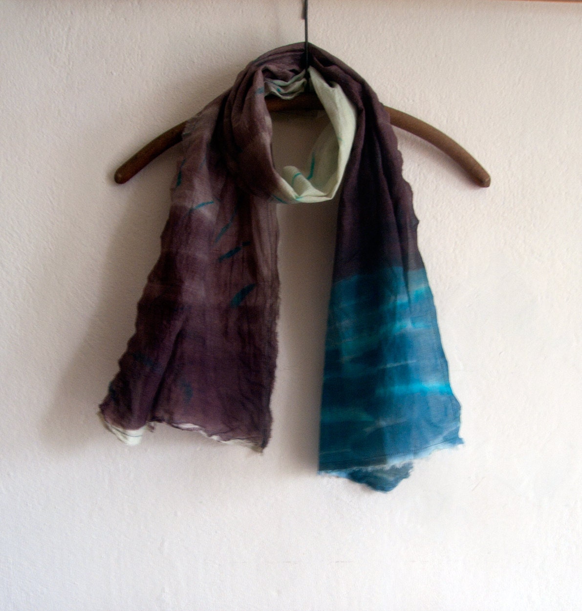 Men's cotton scarf paint by hand. Brown, beige, teal colored men's scarf. All season scarves.Father's Day gift