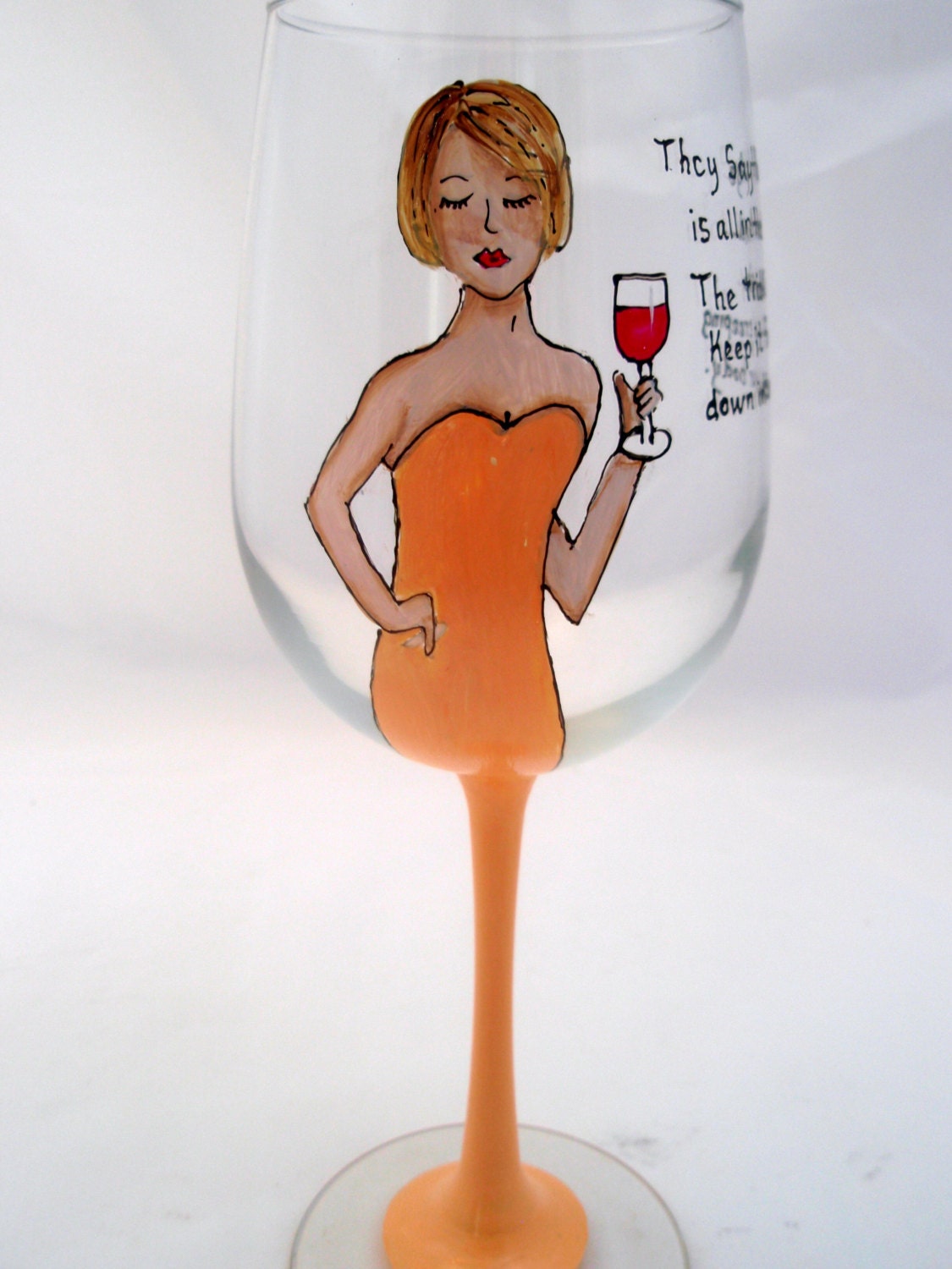 Personalized Wine Glass Funny Quote Diva Tangerine Orange Melon