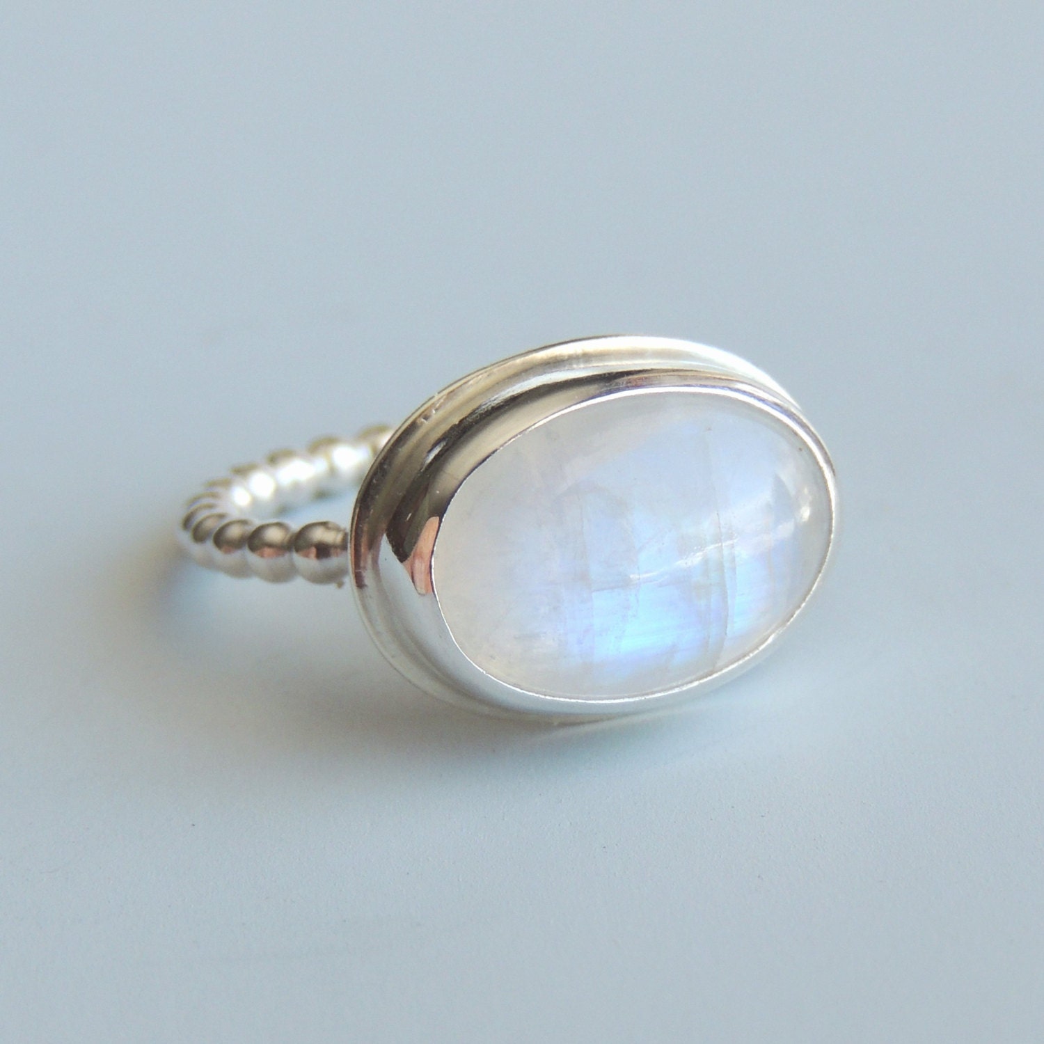 Rainbow Moonstone Ring Sterling Silver Oval Stone Ring