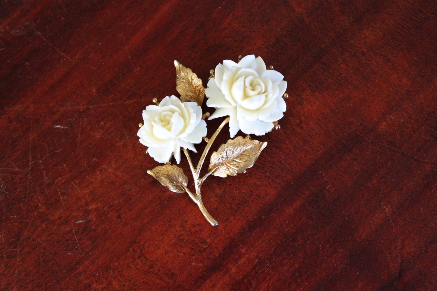 Vintage 1960's Carved Magnolias Brooch