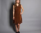 60s FRINGE Suede DRESS / LEATHER Native American Boho Dress, xs-s