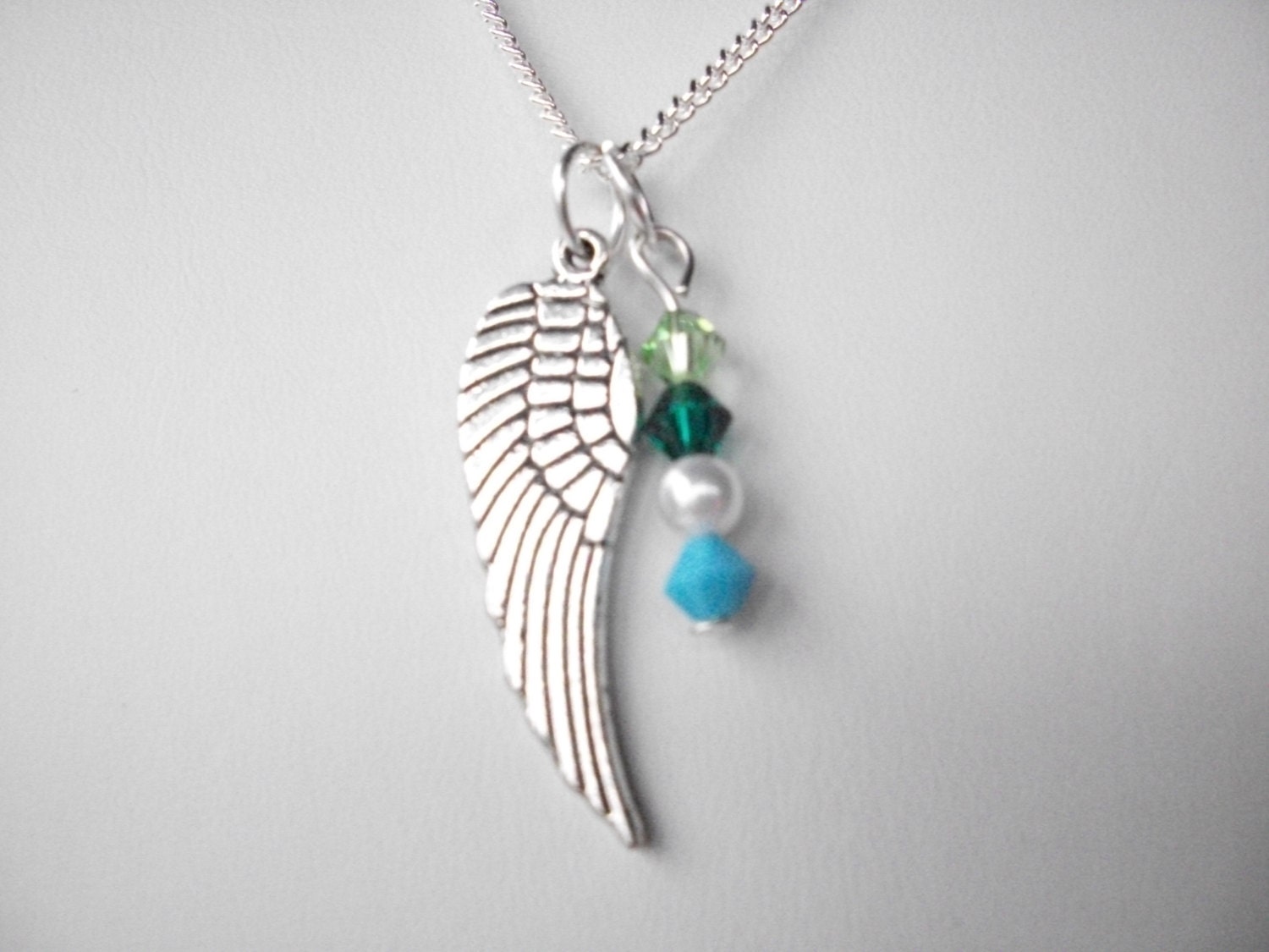 Multiple miscarriage necklace, birthstone condolence necklace, Swarovski crystal charm totem style, silver angel wing on silver chain