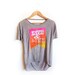 LIVE & Be FREE - Pennant Banner Hand Stenciled Deep Scoop Back Neck Hi Lo Heather Burnout Tee in Ash Brown with Neon Citrus Pink - S M L XL