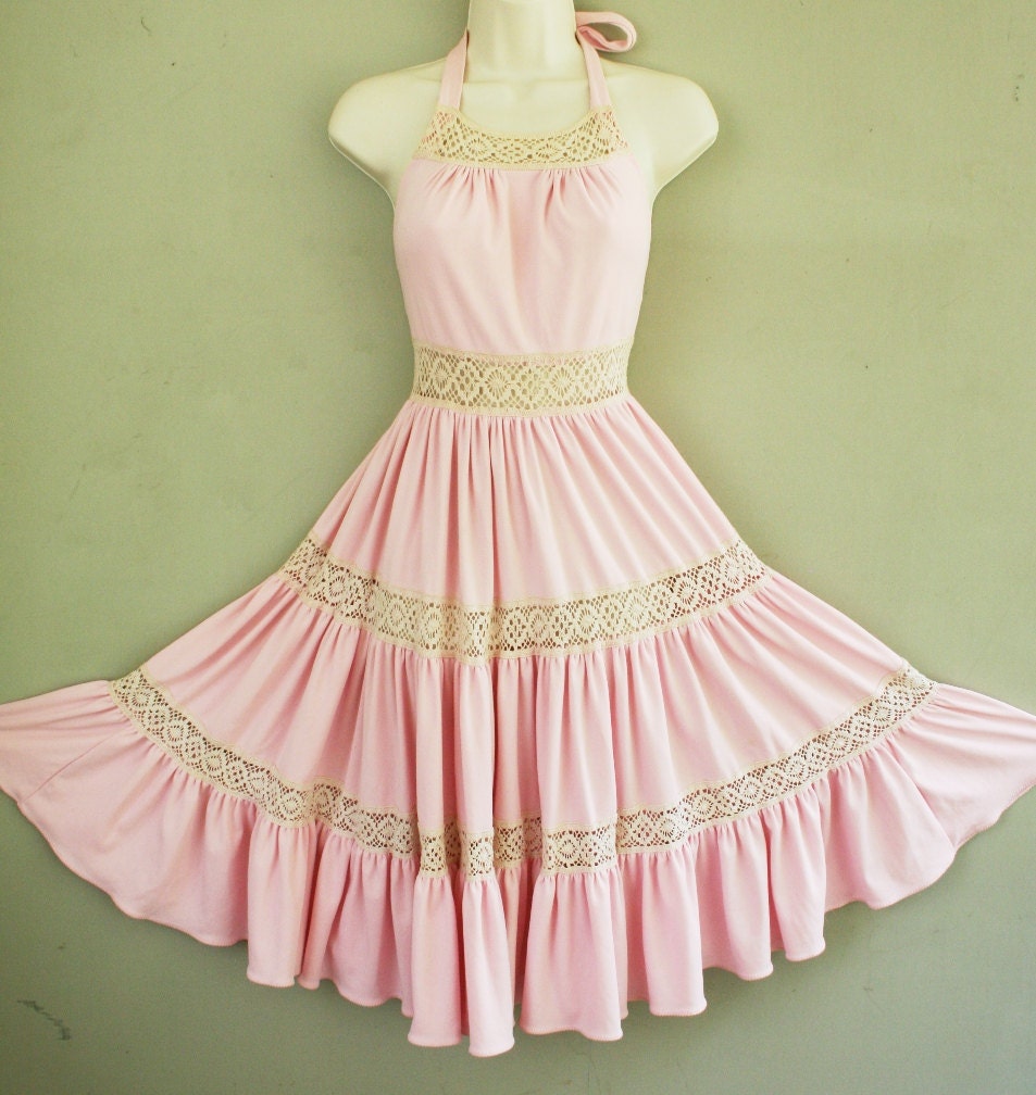 Polk Salad Annie - Halter Dress - Pink - Circa 1970s - by Elena's Exclusive