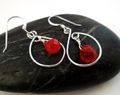 Red Crystal Earrings. Sterling Silver Teardrop Earrings. Red Briolette Dangle Earrings.