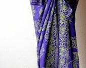 Purple and Green Sarong - Pareo - Beach Sarong - Womens Clothing Beach Wrap Skirt - Swimsuit Coverup - Batik