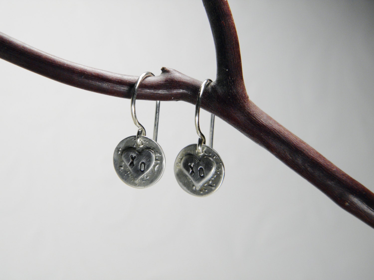 Heart Charm Kiss and Hug Tiny Earrings in Sterling Silver