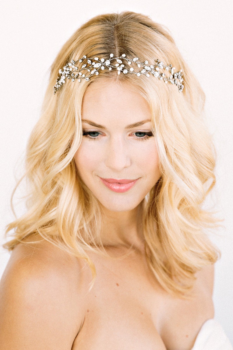 KENNEDY Headpiece-  crown, halo, floral, bridal, rhinestone, crystal, veil, wedding, tiara, headpiece