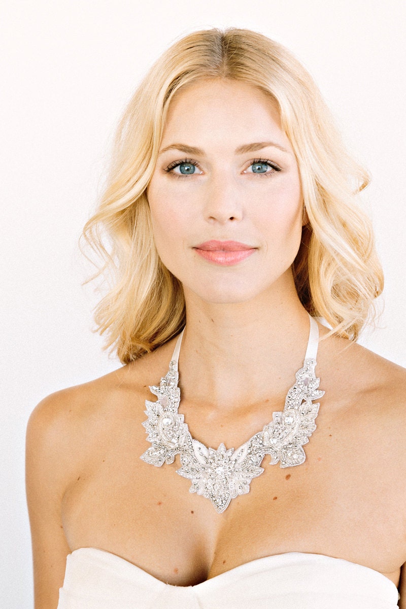 KEELY Collar Necklace- floral, bridal jewelry, bib, rhinestones