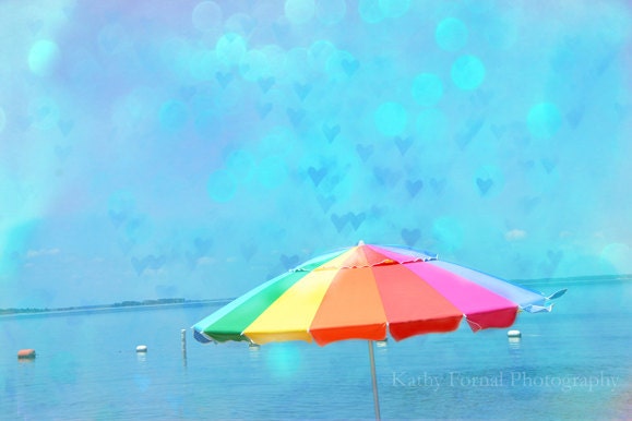 Beach Umbrella Photography, aqua blue teal beach art, summer beach photos, surreal blue aqua beach art, South Carolina coastal 8" x 12"