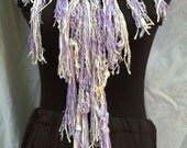 Lavender & White Beaded Silk Handmade Crochet Scarf