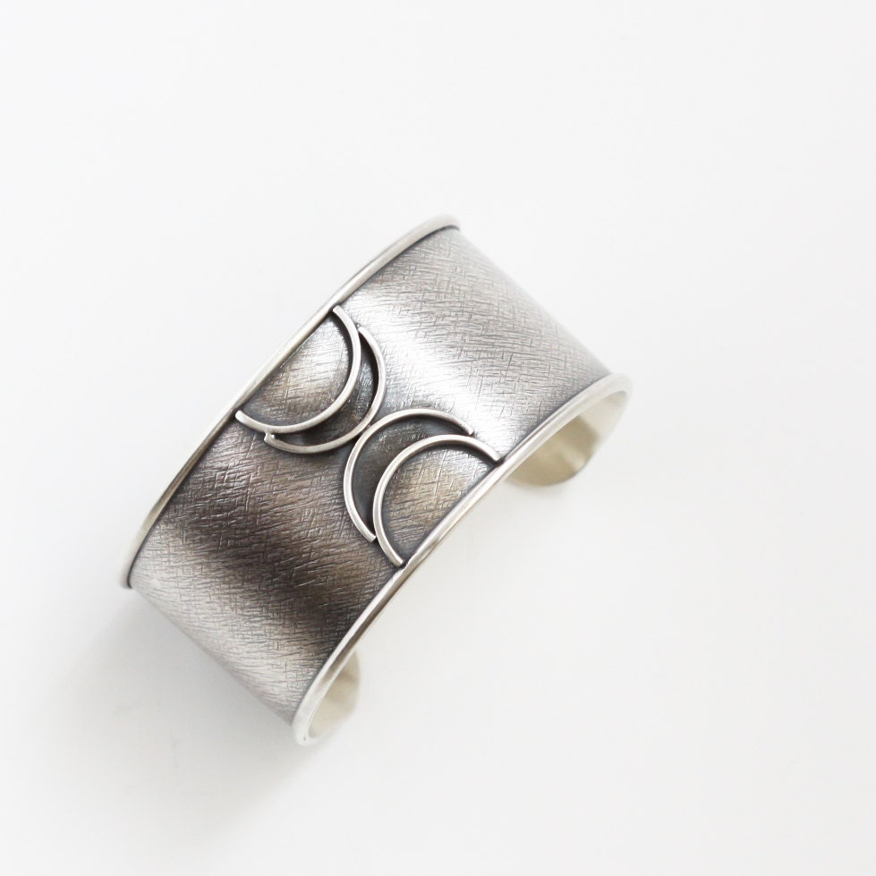 Statement sterling silver cuff in a very unique and eyecatching design patterned, embellished and oxidized for depth - "Runes Cuff"