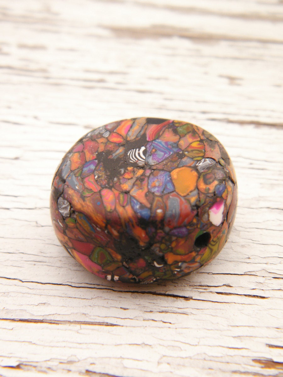 ONLY ONE Rainbow Stained Glass round focal bead (ready to ship)