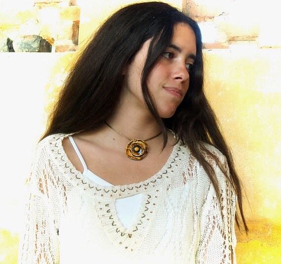 Brown Flower necklace Ceramic Floral Pendant