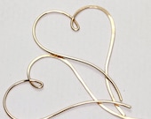 Handmade Yellow or Rose Gold Fill Heart Earrings, Large Ophelia threaded earrings