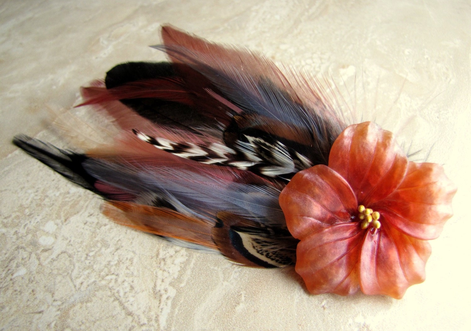 Feather Hair Clip - Floral Hair Barrette - Colorful Spring Feather Flower Hair Clip (Ready to Ship)