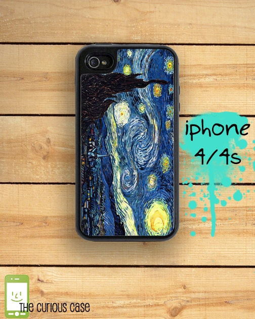 Capsule iPhone 4S / 4 Silicon and Hard Plastic 3 Part Phone Case / Starry Night Van Gogh Reproduction Fits IPhone 4 and IPhone 4S
