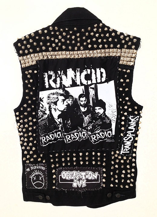 Unisex Studded Punk Rock Black Vest w/ Band Patches Rancid, Operation Ivy, The Distillers, The Unseen