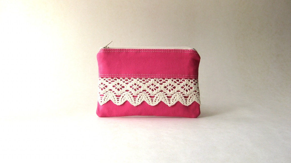 Coin Purse, Pouch, bridal pouch, gadget case - The Honey Coin Purse II in hot pink cotton- color block