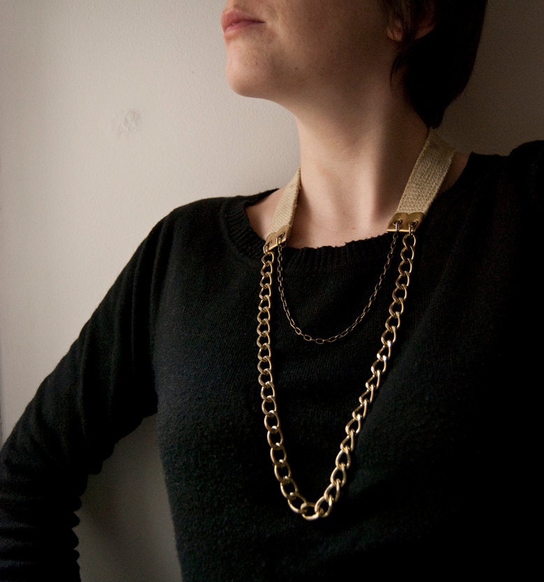 CANVAS - salvaged vintage fabric and mixed chain necklace