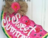 Pink & Burlap Watermelon Door Hanger - Bronwyn Hanahan Art