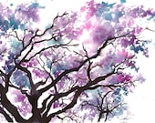 Print from original watercolor study of a jacaranda tree, by Jessica Durrant