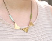 Gold Brass Triangle Tribal Necklace // Mint Seafoam Beaded Tribal Necklace // Urban Aztec Necklace // Bridesmaid Gifts