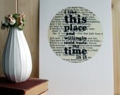 House Warming Shakespeare quote 'I like this place' typographic art print with vintage book page