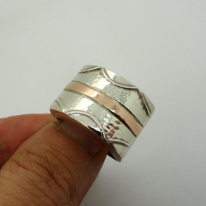 Massive New Artisan 9k Rose Gold Sterling Silver Ring size 9