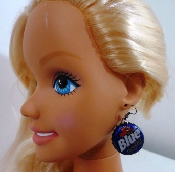 Recycled Beer Bottle Cap Earrings - Blue Color