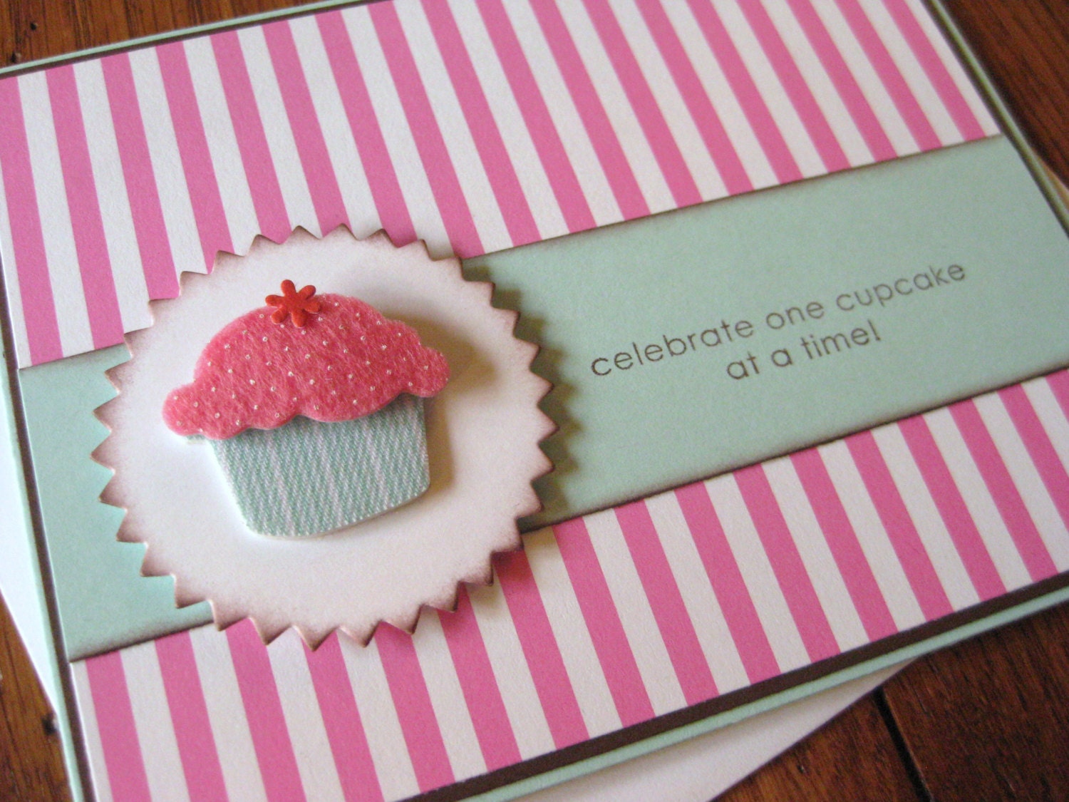 celebrate one cupcake at a time with 3D felt cupcake embellishment - handmade greeting card
