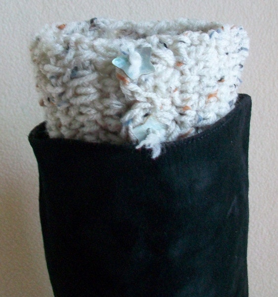 Boot Accessory Boot Toppers Boot Cuffs Boot Collars Speckled Quail Egg Four Mother of Pearl Star Buttons