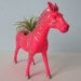 Upcycled Toy Planter - Neon Pink Zebra with Silver Stripes and Air Plant